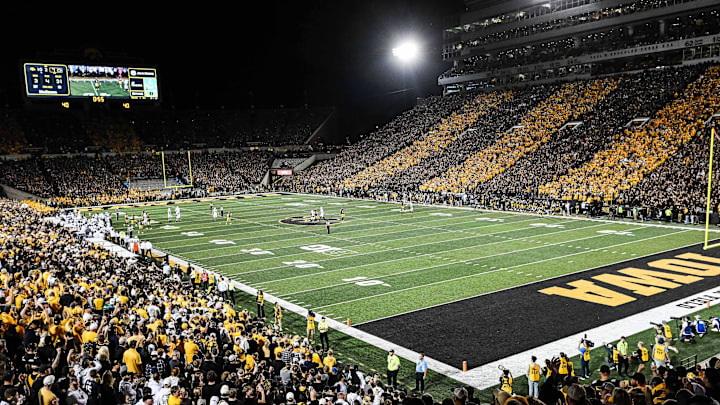 Oct 18, 2025; Iowa City, Iowa, USA; A general view of Kinnick Stadium during the second quarter between the Iowa Hawkeyes and the Penn State Nittany Lions. Mandatory Credit: Jeffrey Becker-Imagn Images Oct 18, 2025; Iowa City, Iowa, USA; A general view of Kinnick Stadium during the second quarter between the Iowa Hawkeyes and the Penn State Nittany Lions. Mandatory Credit: Jeffrey Becker-Imagn Images