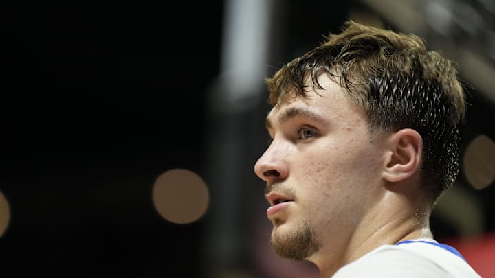 Dallas Mavericks forward Cooper Flagg looks on against the Los Angeles Lakers.