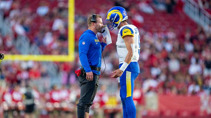 November 9, 2025; Santa Clara, California, USA; Los Angeles Rams head coach Sean McVay talks with quarterback Matthew Stafford (9) during the fourth quarter against the San Francisco 49ers at Levi's Stadium. Mandatory Credit: Kyle Terada-Imagn Images November 9, 2025; Santa Clara, California, USA; Los Angeles Rams head coach Sean McVay talks with quarterback Matthew Stafford (9) during the fourth quarter against the San Francisco 49ers at Levi's Stadium. Mandatory Credit: Kyle Terada-Imagn Images