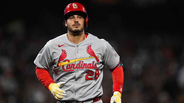 Sep 23, 2025; San Francisco, California, USA; St. Louis Cardinals third baseman Nolan Arenado (28) runs home after his solo home run against the San Francisco Giants during the seventh inning at Oracle Park. Mandatory Credit: Eakin Howard-Imagn Images Sep 23, 2025; San Francisco, California, USA; St. Louis Cardinals third baseman Nolan Arenado (28) runs home after his solo home run against the San Francisco Giants during the seventh inning at Oracle Park. Mandatory Credit: Eakin Howard-Imagn Images