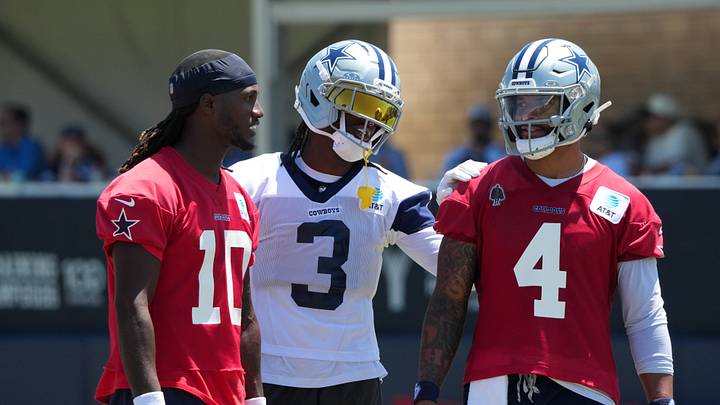 Receiver George Pickens (center) racked up 93 catches for 1,429 yards and nine touchdowns for the Cowboys last season. Receiver George Pickens (center) racked up 93 catches for 1,429 yards and nine touchdowns for the Cowboys last season.