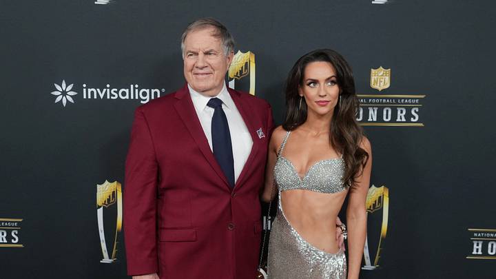 Feb 6, 2025; New Orleans, LA, USA;  Bill Belichick and Jordon Hudson on the red carpet before Super Bowl LIX NFL Honors at Saenger Theatre. Mandatory Credit: Kirby Lee-Imagn Images