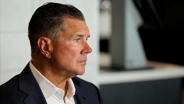 Cincinnati Bengals defensive coordinator Al Golden speaks during the annual Cincinnati Bengals media day event at Paycor Stadium in downtown Cincinnati on Monday, July 21, 2025.