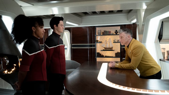 Tawny Newsome, Jack Quaid and Anson Mount appearing in Star Trek: Strange New Worlds, streaming on Paramount+, 2023. Photo Cr: Michael Gibson/Paramount+