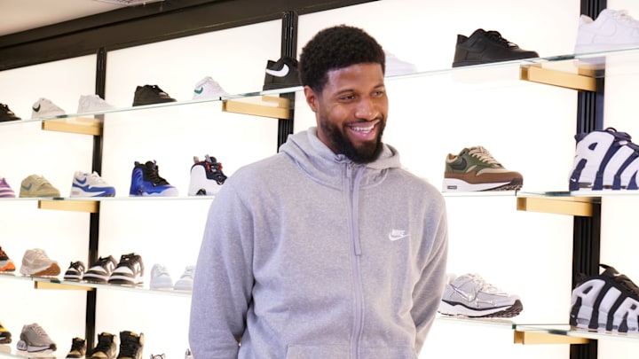 Paul George with sneaker shopping with Joe La Puma of Complex. Paul George with sneaker shopping with Joe La Puma of Complex.
