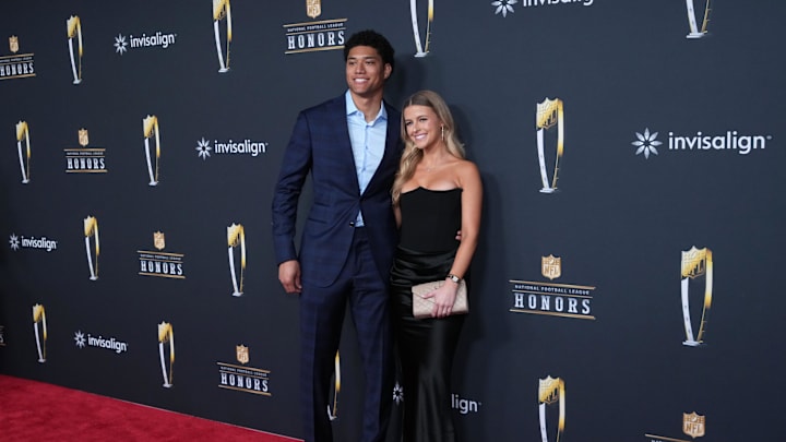 Feb 5, 2026; San Francisco, CA, USA; Kyle Hamilton on the NFL Honors Red Carpet before Super Bowl LX at Palace of Fine Arts. Mandatory Credit: Kirby Lee-Imagn Images