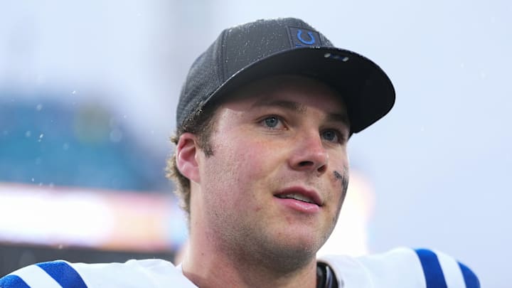 Riley Leonard of the Indianapolis Colts postgame Riley Leonard of the Indianapolis Colts postgame