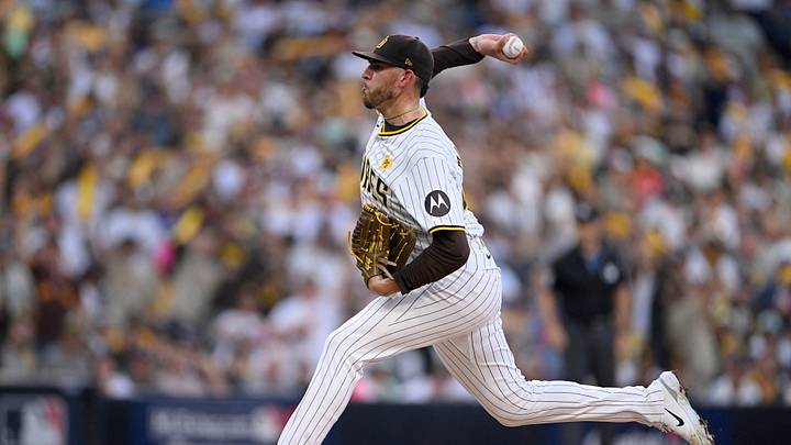 Oct 2, 2024; San Diego, California, USA; San Diego Padres pitcher Joe Musgrove (44) throws during the first inning of game two in the Wildcard round for the 2024 MLB Playoffs against the Atlanta Braves at Petco Park. Mandatory Credit: Denis Poroy-Imagn Images Oct 2, 2024; San Diego, California, USA; San Diego Padres pitcher Joe Musgrove (44) throws during the first inning of game two in the Wildcard round for the 2024 MLB Playoffs against the Atlanta Braves at Petco Park. Mandatory Credit: Denis Poroy-Imagn Images
