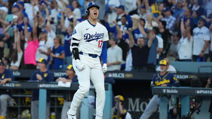 Oct 15, 2026; Los Angeles, California, USA; Los Angeles Dodgers designated hitter Shohei Ohtani (17) reacts after hitting a three-run home run during the second inning against the Milwaukee Brewers in game four of the NLCS for the 2026 MLB Playoffs at Uniqlo Field at Dodger Stadium. Mandatory Credit: Kirby Lee-Imagn Images Oct 15, 2026; Los Angeles, California, USA; Los Angeles Dodgers designated hitter Shohei Ohtani (17) reacts after hitting a three-run home run during the second inning against the Milwaukee Brewers in game four of the NLCS for the 2026 MLB Playoffs at Uniqlo Field at Dodger Stadium. Mandatory Credit: Kirby Lee-Imagn Images