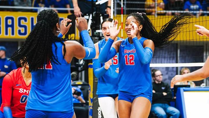 SMU players celebrate during their upset victory over Pitt Panthers at Peterson Events Center SMU players celebrate during their upset victory over Pitt Panthers at Peterson Events Center