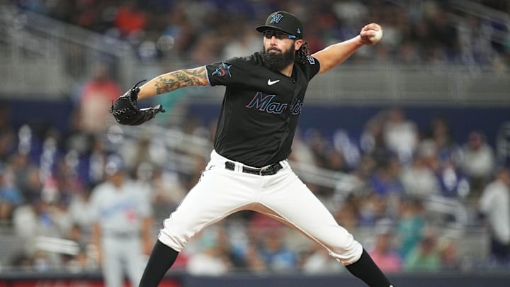 Sep 7, 2023; Miami, Florida, USA; Miami Marlins relief pitcher Devin Smeltzer (38) pitches against