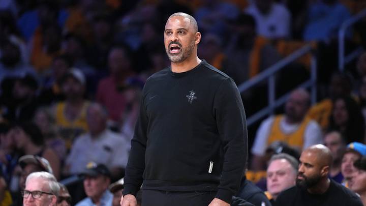 Apr 18, 2026; Los Angeles, California, USA; Houston Rockets head coach Ime Udoka reacts against the Los Angeles Lakers in the first half during game one of the first round of the 2026 NBA Playoffs at Crypto.com Arena. Mandatory Credit: Kirby Lee-Imagn Images Apr 18, 2026; Los Angeles, California, USA; Houston Rockets head coach Ime Udoka reacts against the Los Angeles Lakers in the first half during game one of the first round of the 2026 NBA Playoffs at Crypto.com Arena. Mandatory Credit: Kirby Lee-Imagn Images