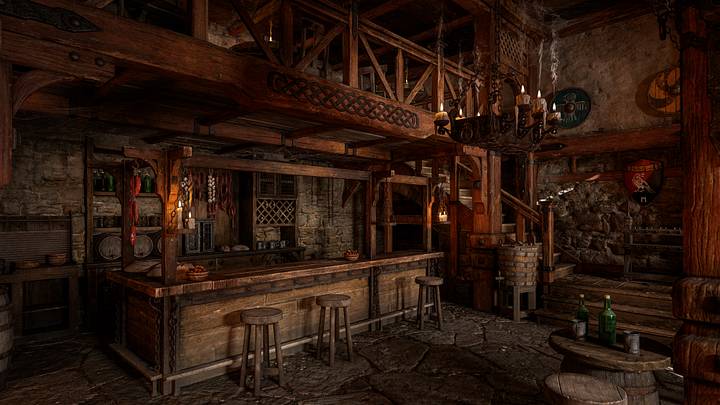 The bar in an old medieval inn or tavern 