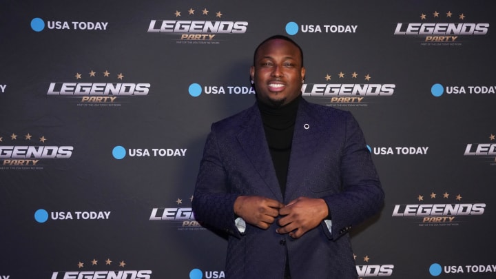 Feb 9, 2024; Las Vegas, NV, USA; Former running back LeSean McCoy arrives before the Legends NFL Party. Mandatory Credit: Kirby Lee-USA TODAY Sports Feb 9, 2024; Las Vegas, NV, USA; Former running back LeSean McCoy arrives before the Legends NFL Party. Mandatory Credit: Kirby Lee-USA TODAY Sports