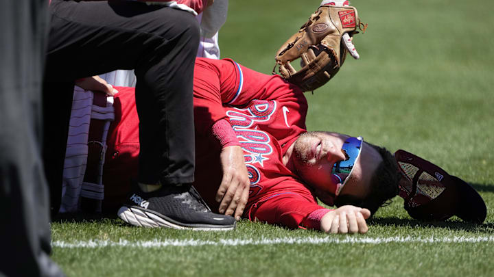 Mar 23, 2023; Clearwater, Florida, USA; Philadelphia Phillies first baseman Rhys Hoskins (17) is
