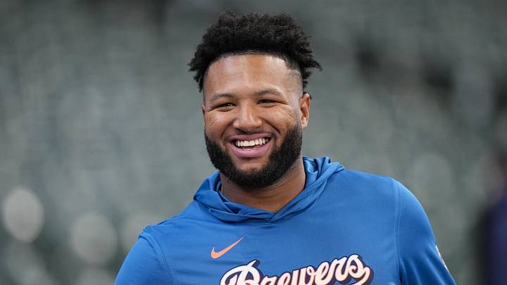 Apr 12, 2026; Milwaukee, Wisconsin, USA;  Milwaukee Brewers outfielder Jackson Chourio (11) looks on prior to the game against the Washington Nationals at American Family Field. Mandatory Credit: Jeff Hanisch-Imagn Images