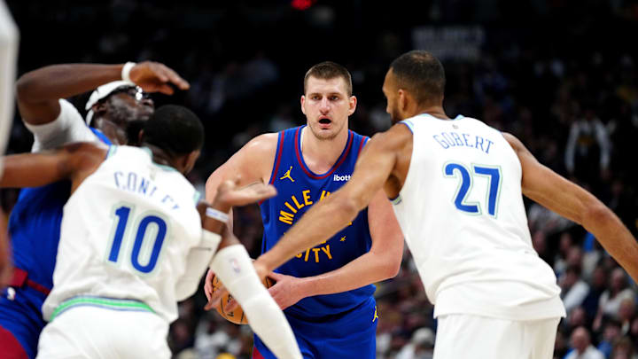 Mar 29, 2024; Denver, Colorado, USA; Denver Nuggets center Nikola Jokic (15) during the second half