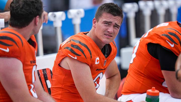 Cincinnati Bengals place kicker Evan McPherson (2) sits on the bench between drives in the fourth quarter of the NFL Week 1 game between the Cincinnati Bengals and the Tampa Bay Buccaneers at Paycor Stadium in Cincinnati on Sunday, Sept. 13, 2026. Cincinnati Bengals place kicker Evan McPherson (2) sits on the bench between drives in the fourth quarter of the NFL Week 1 game between the Cincinnati Bengals and the Tampa Bay Buccaneers at Paycor Stadium in Cincinnati on Sunday, Sept. 13, 2026.