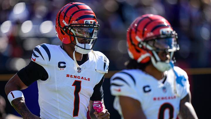 Cincinnati Bengals wide receiver Ja'marr Chase (1) takes the field before the first quarter of the NFL Week 7 game between the Baltimore Ravens and the Cincinnati Bengals at M&T Bank Stadium in Baltimore on Sunday, Oct. 25, 2026. The Ravens led 13-0 at halftime. Cincinnati Bengals wide receiver Ja'marr Chase (1) takes the field before the first quarter of the NFL Week 7 game between the Baltimore Ravens and the Cincinnati Bengals at M&T Bank Stadium in Baltimore on Sunday, Oct. 25, 2026. The Ravens led 13-0 at halftime.