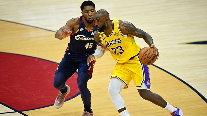Jan 28, 2026; Cleveland, Ohio, USA; Cleveland Cavaliers guard Donovan Mitchell (45) defends Los Angeles Lakers forward LeBron James (23) in the fourth quarter at Rocket Arena. Mandatory Credit: David Richard-Imagn Images Jan 28, 2026; Cleveland, Ohio, USA; Cleveland Cavaliers guard Donovan Mitchell (45) defends Los Angeles Lakers forward LeBron James (23) in the fourth quarter at Rocket Arena. Mandatory Credit: David Richard-Imagn Images