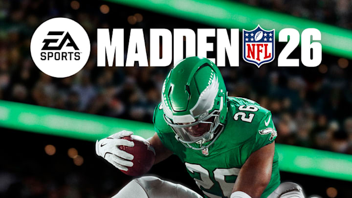 Saquon Barkley hurdles onto the Madden 26 cover.