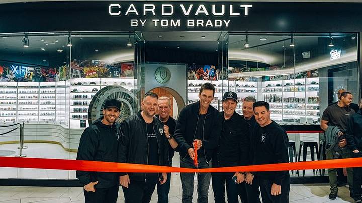 Tom Brady cuts ribbon to CardVault by Tom Brady at American Dream store with Co-Founders Tom Brady cuts ribbon to CardVault by Tom Brady at American Dream store with Co-Founders