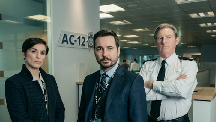 Vicky McClure, Martin Compston and Adrian Dunbar in Line of Duty series 5. (Photo Credit: Aidan Monaghan/Courtesy of Acorn TV.)