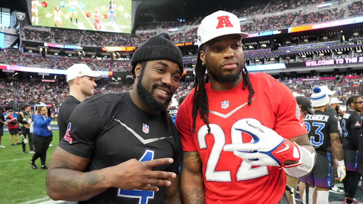 Feb 5, 2023; Paradise, Nevada, USA; NFC running back Dalvin Cook of the Minnesota Vikings (4) and