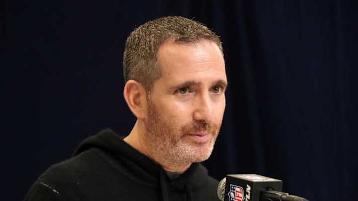 Feb 25, 2025; Indianapolis, IN, USA; Philadelphia Eagles general manager Howie Roseman speaks during the NFL Scouting Combine at the Indiana Convention Center. Mandatory Credit: Kirby Lee-Imagn Images