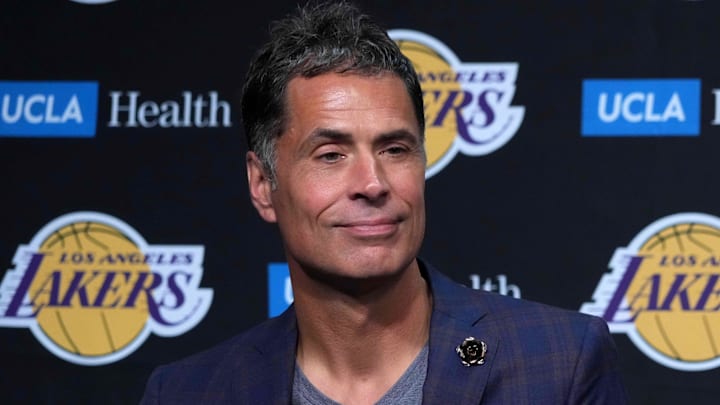 Aug 10, 2021; Los Angeles, California, USA; Los Angeles Lakers general manager Rob Pelinka at press