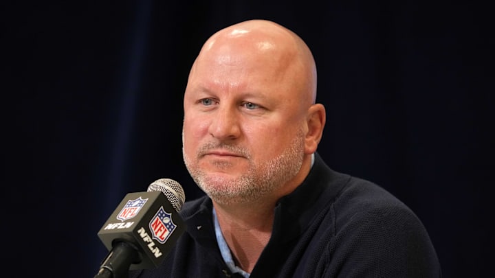 Feb 25, 2025; Indianapolis, IN, USA; Los Angeles Chargers general manager Joe Hortiz speaks during the NFL Scouting Combine at the Indiana Convention Center. Mandatory Credit: Kirby Lee-Imagn Images