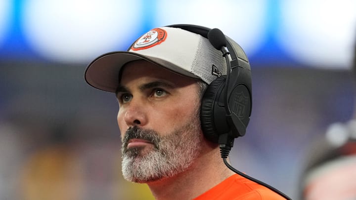 Dec 3, 2023; Inglewood, California, USA; Cleveland Browns coach Kevin Stefanski watches from the