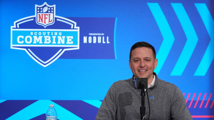 Feb 27, 2024; Indianapolis, IN, USA; New England Patriots director of scouting Eliot Wolf