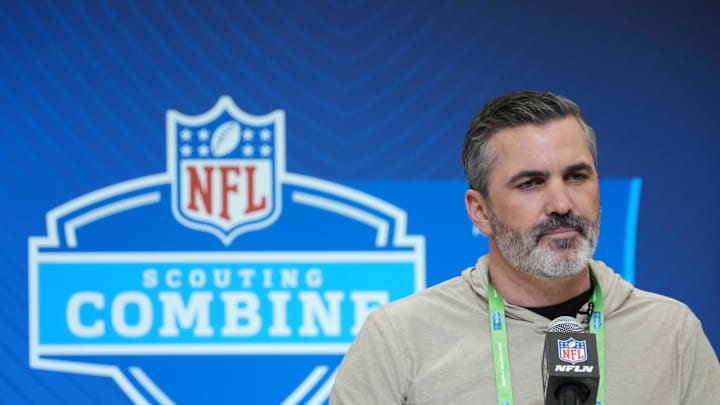 Feb 27, 2025; Indianapolis, IN, USA; Cleveland Browns coach Kevin Stefanski speaks during the 2025 NFL Scouting Combine at the Indiana Convention Center. Mandatory Credit: Kirby Lee-Imagn Images