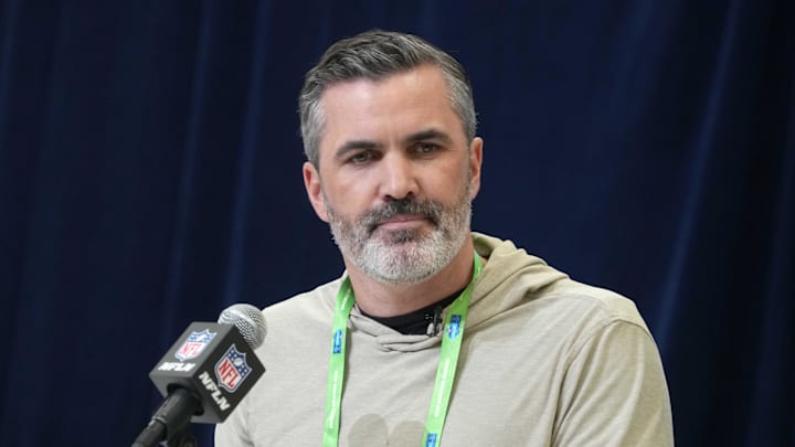 Feb 27, 2025; Indianapolis, IN, USA; Cleveland Browns coach Kevin Stefanski speaks during the 2025 NFL Scouting Combine at the Indiana Convention Center. Mandatory Credit: Kirby Lee-Imagn Images
