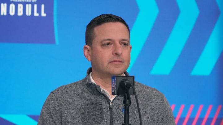 Feb 27, 2024; Indianapolis, IN, USA; New England Patriots director of scouting Eliot Wolf during the