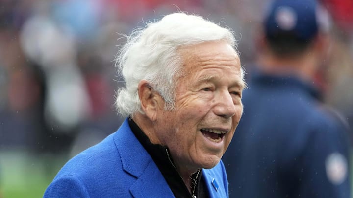 Oct 20, 2024; London, United Kingdom; New England Patriots owner Robert Kraft during an NFL International Series game against the Jacksonville Jaguars at Wembley Stadium. Mandatory Credit: Kirby Lee-Imagn Images