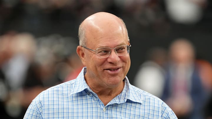 Sep 22, 2024; Paradise, Nevada, USA; Carolina Panthers owner David Tepper reacts during the game against the Las Vegas Raiders at Allegiant Stadium. Mandatory Credit: Kirby Lee-Imagn Images