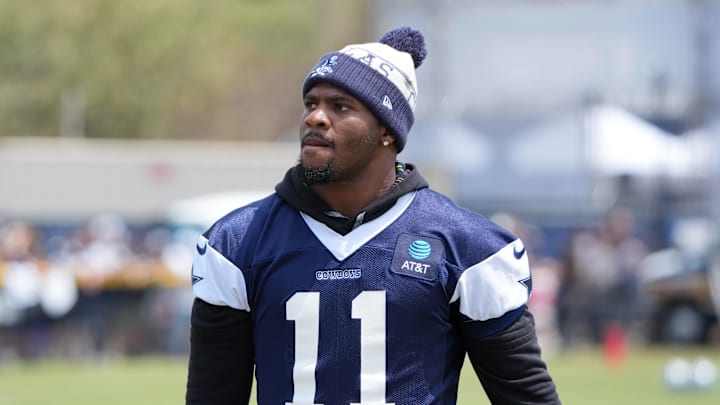 Jul 26, 2025; Oxnard, CA, USA; Dallas Cowboys defensive end Micah Parsons (11) at training camp at the River Ridge Fields. Mandatory Credit: Kirby Lee-Imagn Images