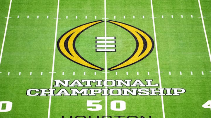 Jan 8, 2024; Houston, TX, USA; The 2024 CFP logo on the field before the 2024 College Football