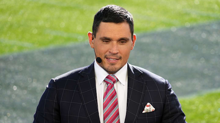 Jan 1, 2022; Pasadena, California, USA; ESPN broadcaster David Pollack during the 2022 Rose Bowl at Rose Bowl. Mandatory Credit: Kirby Lee-Imagn Images