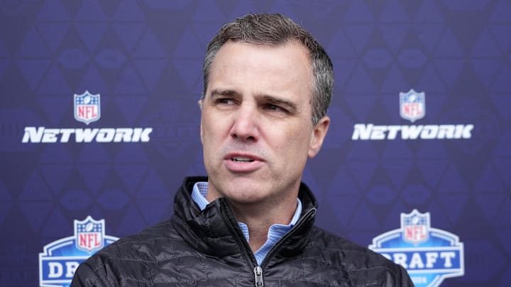 Apr 24, 2024; Detroit, MI, USA; NFL Network analyst Daniel Jeremiah speaks to the media at the Play Football Prospect Clinic at The Corner Ballpark. Mandatory Credit: Kirby Lee-Imagn Images