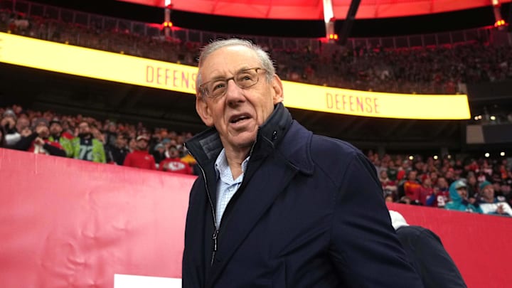 Nov 5, 2023; Frankfurt, Germany; Miami Dolphins owner Stephen Ross reacts against the Kansas City
