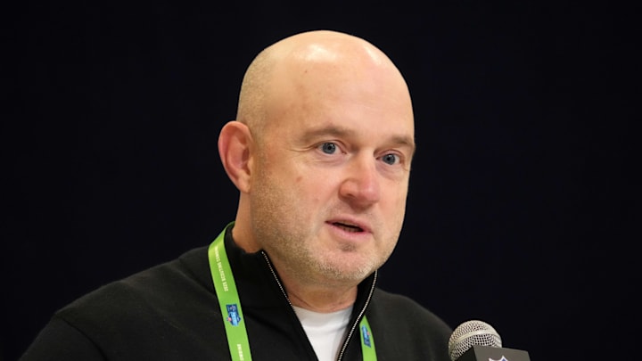 Feb 25, 2025; Indianapolis, IN, USA; Cincinnati Bengals general manager Duke Tobin speaks during the NFL Scouting Combine at the Indiana Convention Center. Mandatory Credit: Kirby Lee-Imagn Images Feb 25, 2025; Indianapolis, IN, USA; Cincinnati Bengals general manager Duke Tobin speaks during the NFL Scouting Combine at the Indiana Convention Center. Mandatory Credit: Kirby Lee-Imagn Images