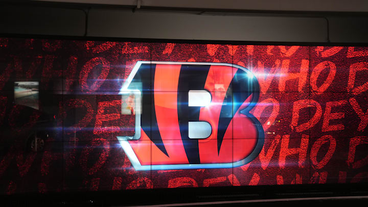 Feb 9, 2022; Los Angeles, CA, USA; A Cincinnati Bengals logo is seen at the Grove. Mandatory Credit: Kirby Lee-Imagn Images