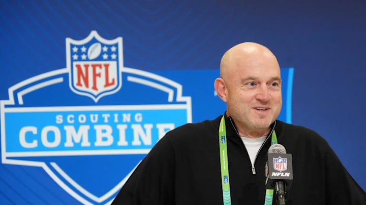 Feb 25, 2025; Indianapolis, IN, USA; Cincinnati Bengals general manager Duke Tobin speaks during the NFL Scouting Combine at the Indiana Convention Center. Mandatory Credit: Kirby Lee-Imagn Images