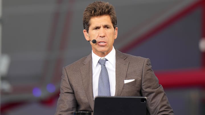 Oct 23, 2024; Inglewood, California, USA; Bob Myers on the ESPN NBA Countdown live set at Intuit Dome. Mandatory Credit: Kirby Lee-Imagn Images