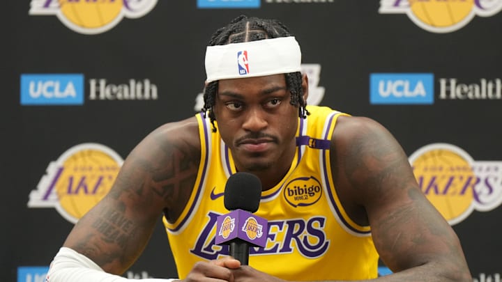 Sep 30, 2024; El Segundo, CA, USA; Los Angeles Lakers forward Jarred Vanderbilt (2) during media day at the UCLA Health Training Center. Mandatory Credit: Kirby Lee-Imagn Images Sep 30, 2024; El Segundo, CA, USA; Los Angeles Lakers forward Jarred Vanderbilt (2) during media day at the UCLA Health Training Center. Mandatory Credit: Kirby Lee-Imagn Images