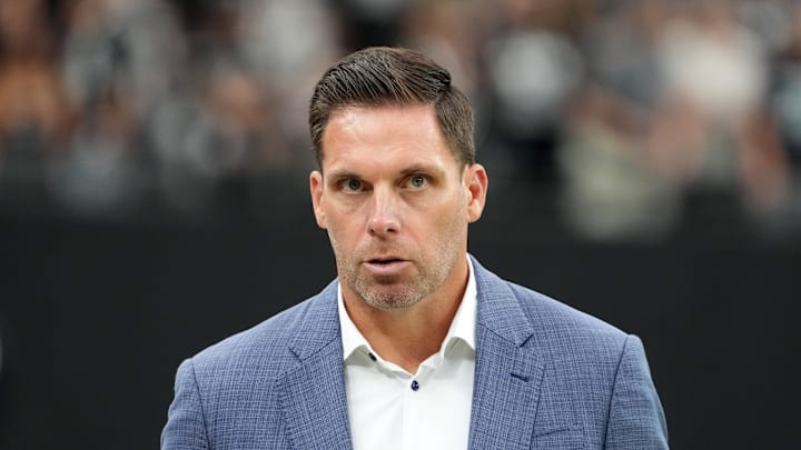 Sep 22, 2024; Paradise, Nevada, USA; Carolina Panthers general manager Dan Morgan during the game against the Las Vegas Raiders at Allegiant Stadium. Mandatory Credit: Kirby Lee-Imagn Images