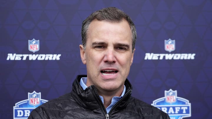 Apr 24, 2024; Detroit, MI, USA; NFL Network analyst Daniel Jeremiah speaks to the media at the Play Football Prospect Clinic at The Corner Ballpark. Mandatory Credit: Kirby Lee-Imagn Images Apr 24, 2024; Detroit, MI, USA; NFL Network analyst Daniel Jeremiah speaks to the media at the Play Football Prospect Clinic at The Corner Ballpark. Mandatory Credit: Kirby Lee-Imagn Images